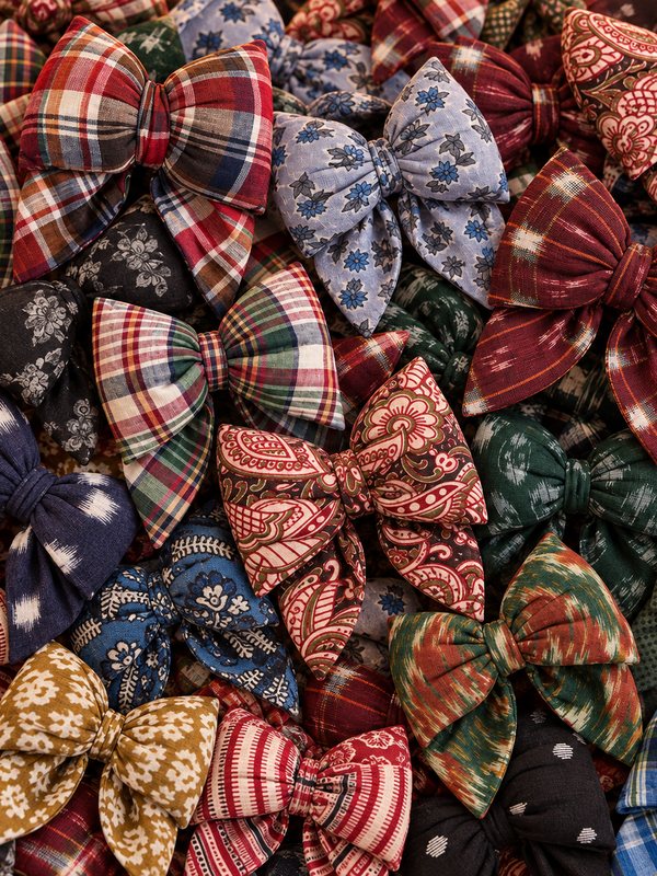 A pile of Anaya block-print bows in many prints