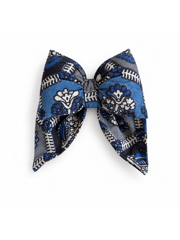 Indigo Medallion bow, top-down on white