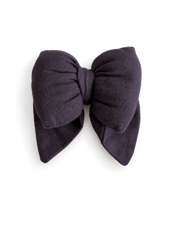 Solid Aubergine bow, top-down on white
