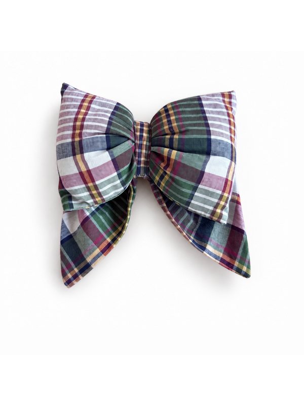 Holiday Plaid bow, top-down on white