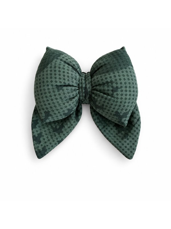 Green Micro Check bow, top-down on white