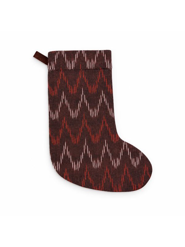 Rust Chevron Ikat stocking, top-down on white