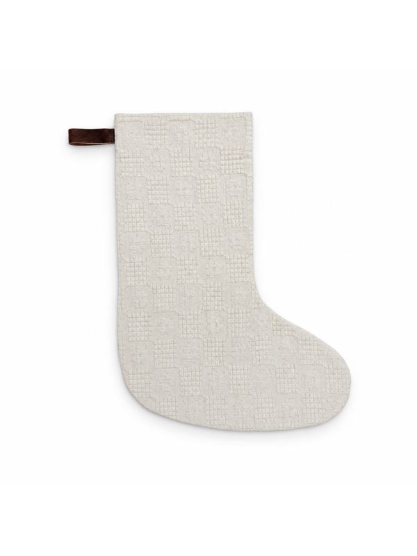 Ecru stocking, top-down on white