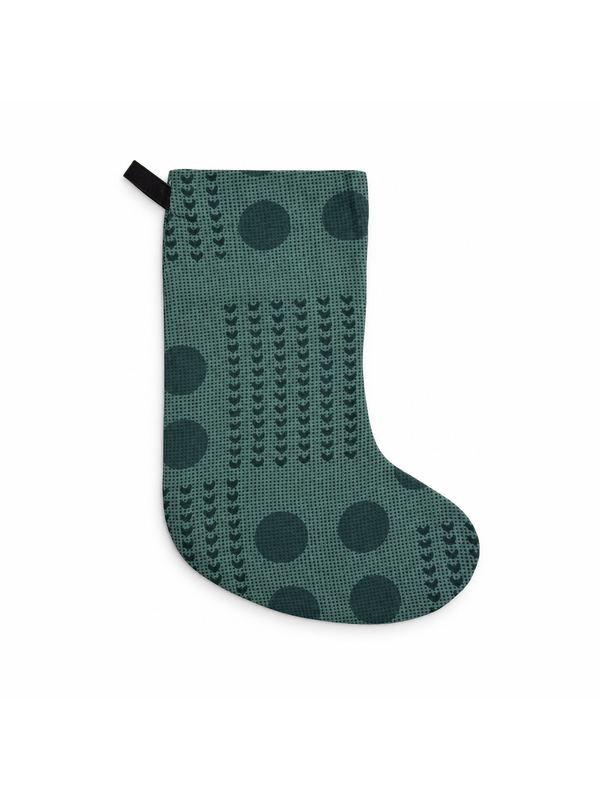 Sage Patchwork stocking, top-down on white
