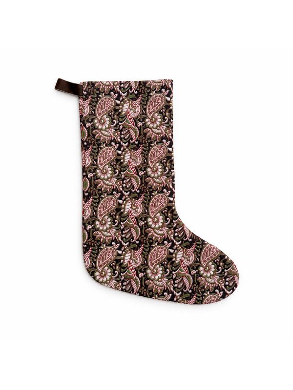 Cinnamon Paisley stocking, top-down on white