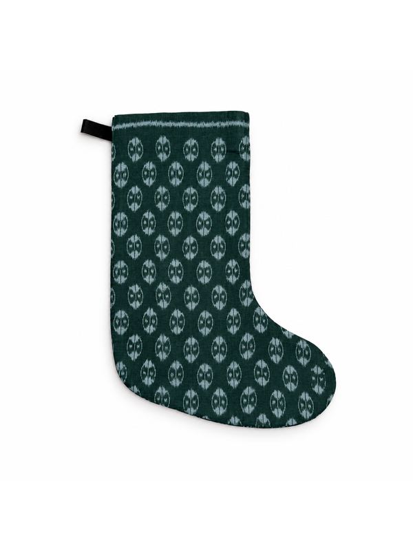 Evergreen Floral stocking, top-down on white