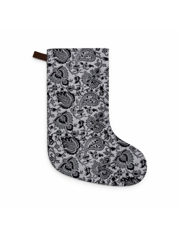 Monochrome Paisley stocking, top-down on white